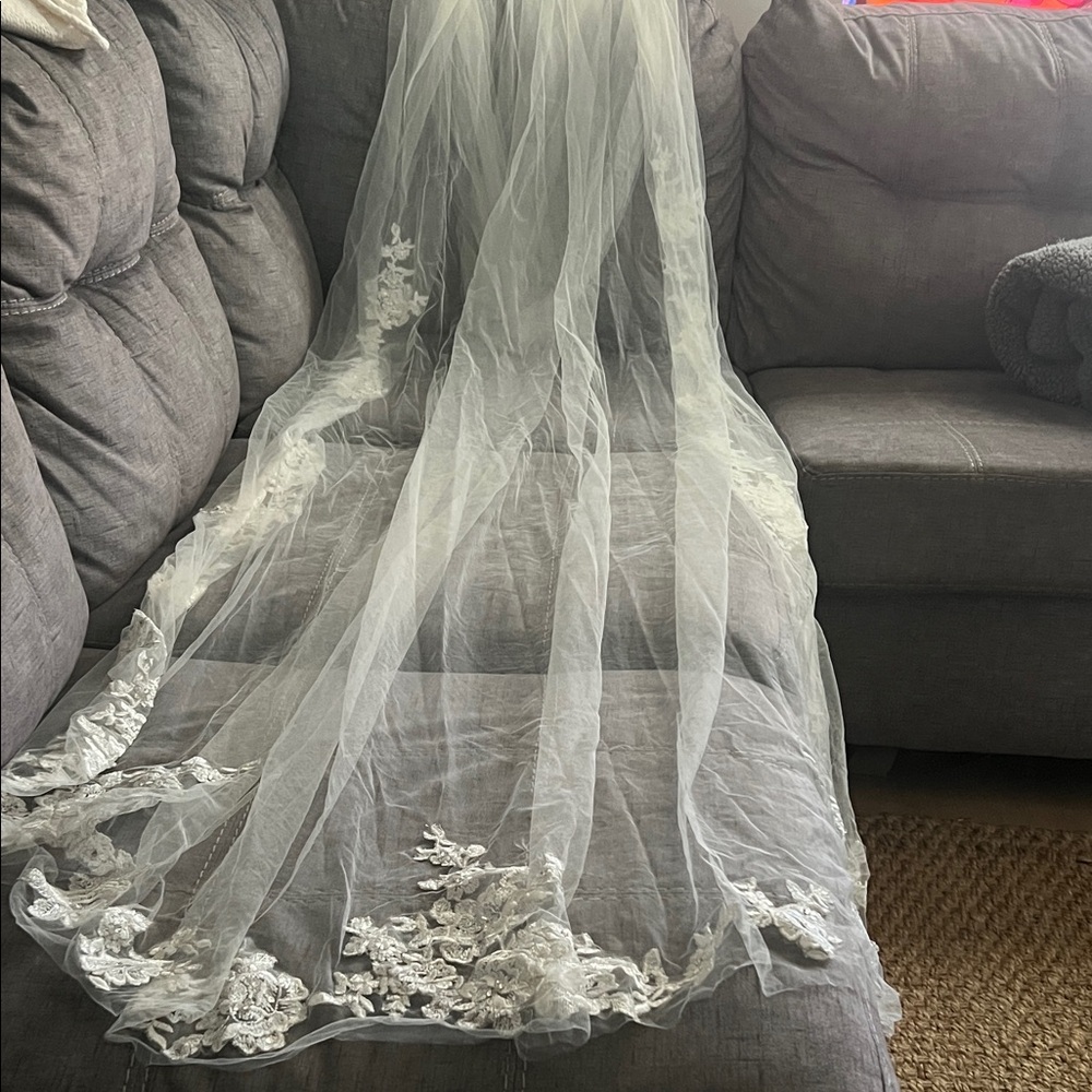 Ivory Floral Lace Cathedral length Veil